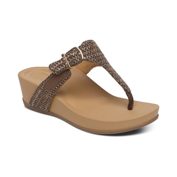 Aetrex Women's Kate Thong Wedge Sandals Brown Sandals UK 2717-737